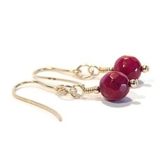 9ct Gold Red Coral Earrings, Faceted 6mm Gemstone Beads on Hook Drop Design