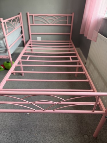 Pink metal single bed - pink,
