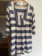 Adini Women's Midi Skater Dress L2 (16) Blue and Beige Jersey 3/4 Sleeve