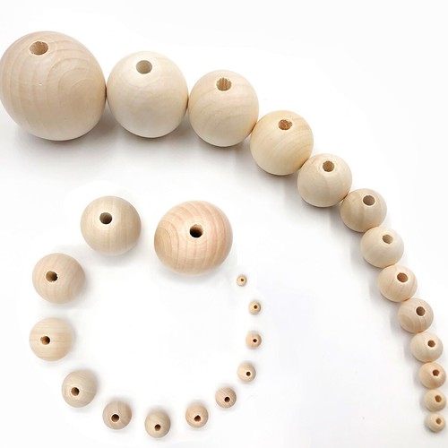 Natural round wooden beads - natural,