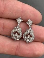 9ct White Gold Diamond 1/2ct Drop Earrings, Victorian Style 9k 375 Heavy 4.8g