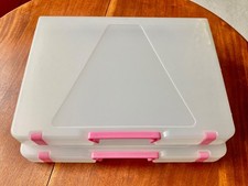 Clear Plastic A4 Paper Storage Box,  Double Buckles File Box  with handle x2
