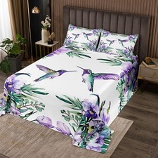 Hummingbird Quilted Purple Flowers Coverlet Set for Boys Girls,Lavender Garde...