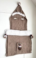 Christmas pudding baby car seat blanket hand knitted 0-4 mnths with hat