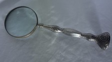 Vintage Large 12" Magnifying Glass Handheld Ornate Silverplated Handle