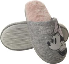 Disney Minnie Mouse Grey Pink Ladies Slippers Womens Warm House Shoe Sizes 3-8