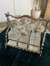 19th Cent Victorian Sheffield Silver Plate Crystal Cruet Set