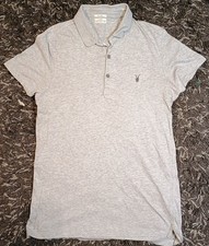 All Saints Mens Bramford SS Polo Grey Short Sleeve Polo Shirt Size Small Vintage