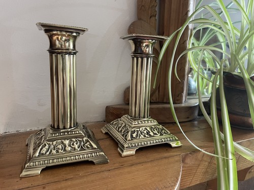Pair cast brass candlesticks - pair,