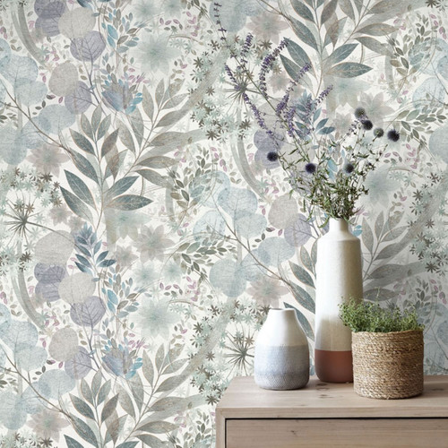 Soft blue floral - blue,
