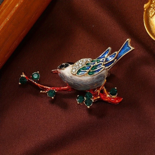 Magpie bird enamel brooch - 1, pc