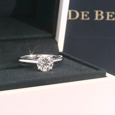 De Beers Classic Diamond Solitaire Engagement Ring Platinum 1ct Round - Size L