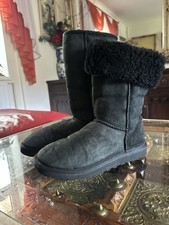 UGG Classic Women's Size 6.5 17" Tall Black Shearling Suede Snow Boots EUC 5815