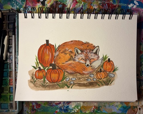 Watercolour original fox - original,