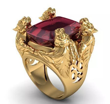 Gold Lion King Ring with Red