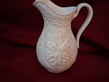 Lovely Antique Victorian Relief Moulded Parian Jug Oriental Lily & Fern 14.5cm