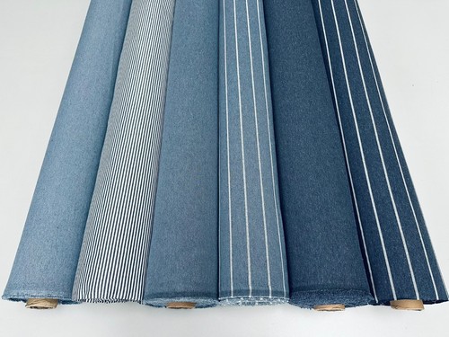 Plain striped denim fabric - &,