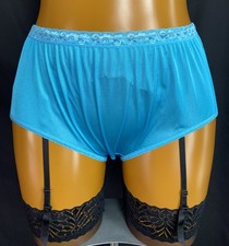 Hanes Full Bum Knickers/Panties, Teal Slippery Glossy Nylon & Lace, Size UK 14