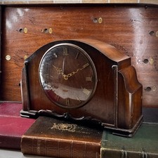 Vintage Smiths Sectric Wooden Mantel Clock Roman Numerals Cottage Decor Art Deco