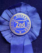VINTAGE ROSETTE PONTINS’ DONKEY RACES 2ND PLACE BLUE RIBBON CARD CENTRE