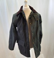 green wax jacket Hoggs of Fife L full zip studs brown cord collar large no hood 