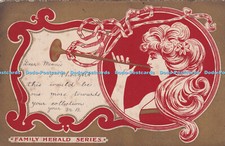 R409379 Woman with Trumpet Family Herald Series Postcard