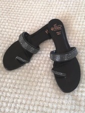 J VALAS COUTURE LADIES BLACK SWAROVSKI CRYSTAL LEATHER FLAT SANDALS UK 3 VGC