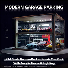 1/24 Double-Deck Parking Garage Model w/LED Car Model Display Scene Diorama UK