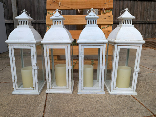 4pc white shabby painted glass - white,