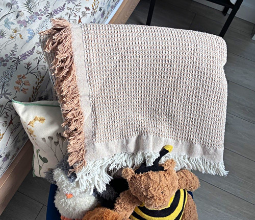 Beige knitted bed - bed, throw