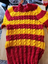 NEW HAND KNITTED SKINNY RIB STYLE JUMPER CABLED ON FRONT/BACK APPROX AGE 7 -8