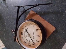 Wall Clock Hanging Double Sided Outside Bracket Outdoor Garden Vintage Station