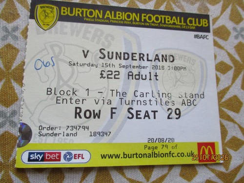 Burton albion ticket 2016 - albion, ticket.2016/7.
