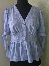 Ladies Size 12 Everbelle  Sainsbury's  Blue Fitted Blouse Top Shirt Tie Sleeves