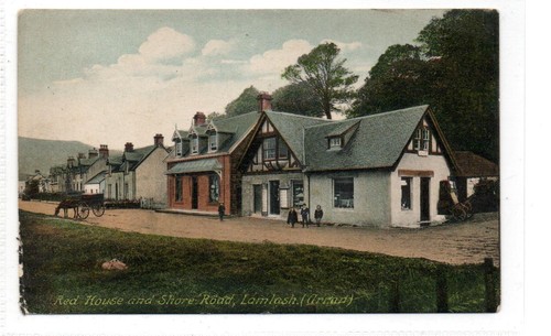 Red house and shore - house, road