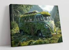 OVERGROWN VOLKSWAGEN VAN IN FOREST PAINTING-FRAMED CANVAS WALL ART PICTURE PRINT