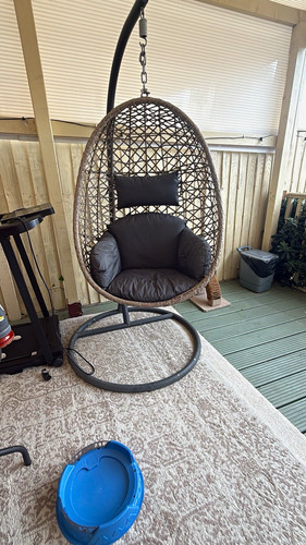 Grey wicker cocoon egg hanging - wicker,