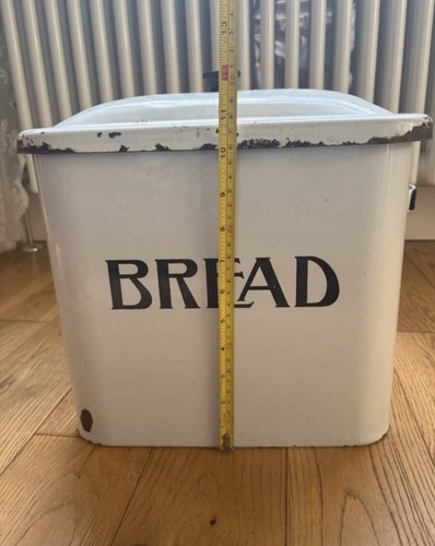 Vintage enamel metal bread bin - vintage,