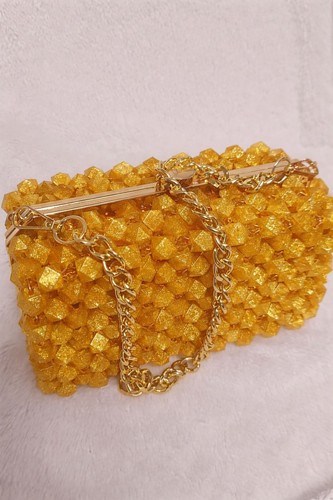 Yellow beaded clutch bag - yellow,