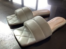 Ladies NASTY GAL White Real Leather Flat Mules Leather Insoles Size 5/38 Bnnb