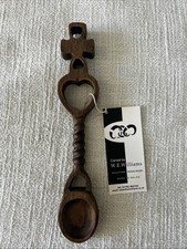 Vintage Welsh Heart Love Spoon Hand Carved Wooden W.E. Williams 9" (23cm)