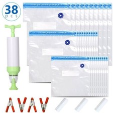 38Pcs/Set Sous Vide Kit Reusable Food Storage Bags Saver Vacuum Sealer Hand Pump