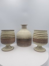 Broadstairs Pottery vintage ceramic art carafe and 2 goblets