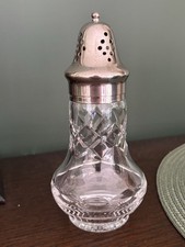 Vintage Cut Glass Sugar Sifter Dredger Shaker Silver Plated Top And Collar