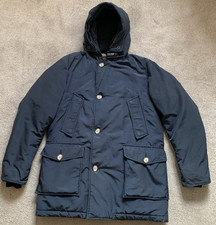 Woolrich Men's Blue Waterproof Down Hooded Qulited Parka Jacket Size UK M / 38