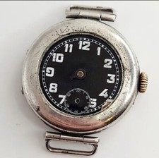 RARE BLACK DIAL 1916 SILVER WW1 TRENCH WATCH BRITISH ARMY MILITARY MEN'S ANTIQUE