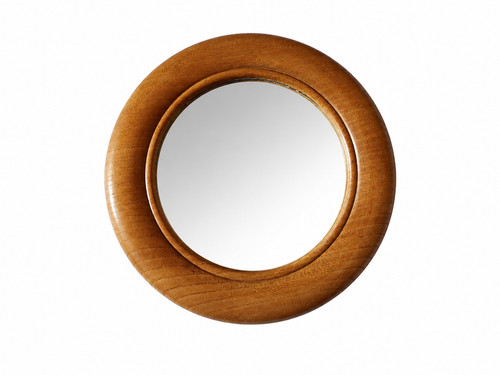 Round wood effect wall mirror - wall,