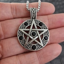 Pentagram Pentacle Star Necklace 24" long chain Stainless Steel Large Men women