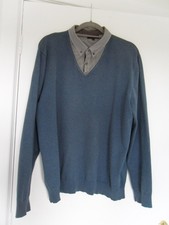 MENS TEAL BLUE SHIRT STYLE JUMPER  XL BY AUTOGRAPH @ M&S LONG SLEEVE POLO SHIRT