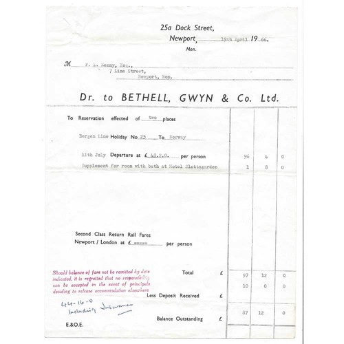 1964 billhead bethell gwyn - 1964,